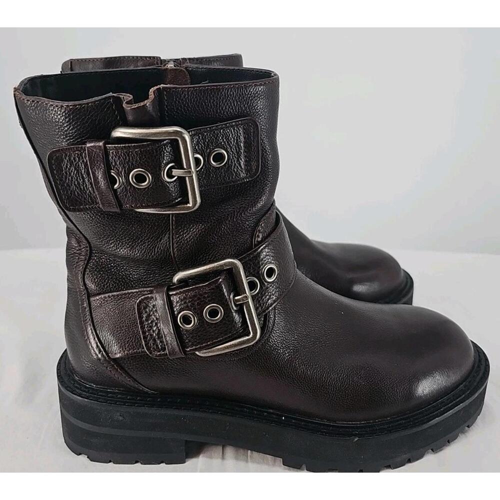 Kurt Geiger Dark Brown Leather Buckle Ankle Boots